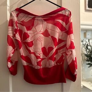 Retro/vintage style floral red and cream blouse